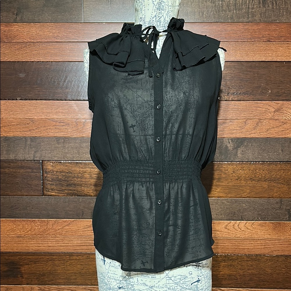 George Elegant Black Sleeveless Ruffled Top